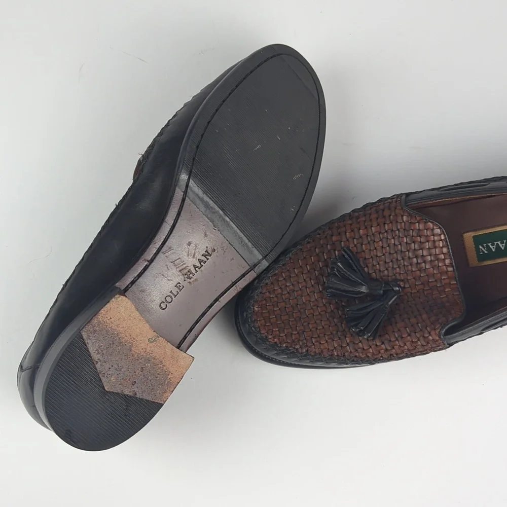 COLE HAAN Loafers Brown Black Woven With Tassel Women's 8.5 - Picture 6 of 6
